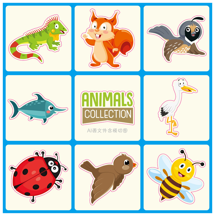 卡通动物不干胶标签贴纸