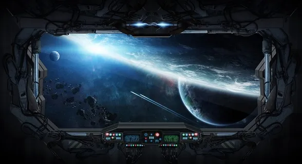 飞机机舱与与宇宙景色精美素材