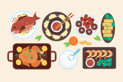新年中国风美食插画 新年中国风美食插画
