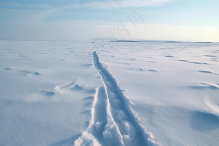 冬天雪地里走过的脚印雪景摄影图