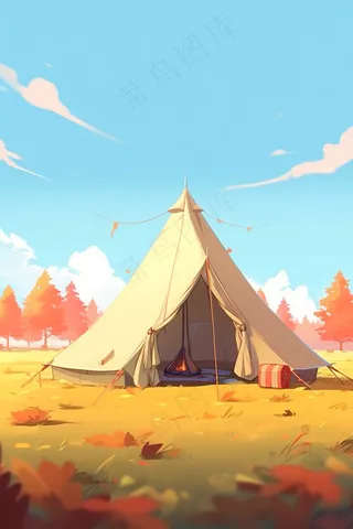 露营野外夏令营秋高气爽卡通插画