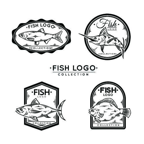 商务海洋鱼类海鲜图标LOGO标识标志标签水产图形AI矢量EPS素材图