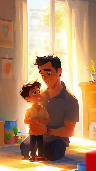 父亲节温馨父爱陪伴孩子玩耍手绘插画