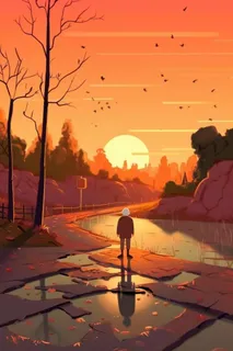 孤独老人落日背影