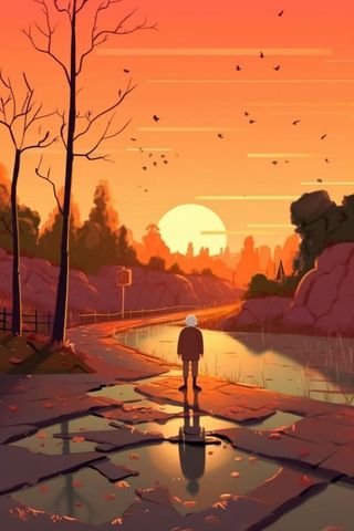 孤独老人落日背影