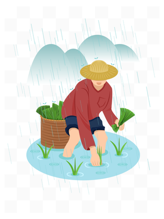 五一劳动节农民插秧场景插画