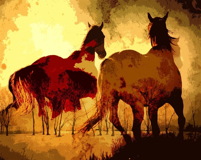 两匹棕色的骏马