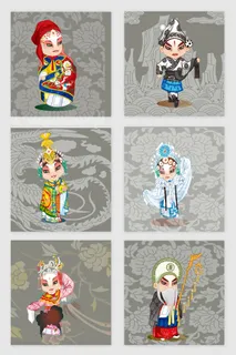 中国传统艺术国粹京剧戏曲川剧人物脸谱扁平化图案AI矢量设计素材