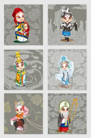 中国传统艺术国粹京剧戏曲川剧人物脸谱扁平化图案AI矢量设计素材