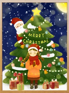 圣诞节插画小女孩许愿