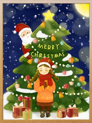 圣诞节插画小女孩许愿