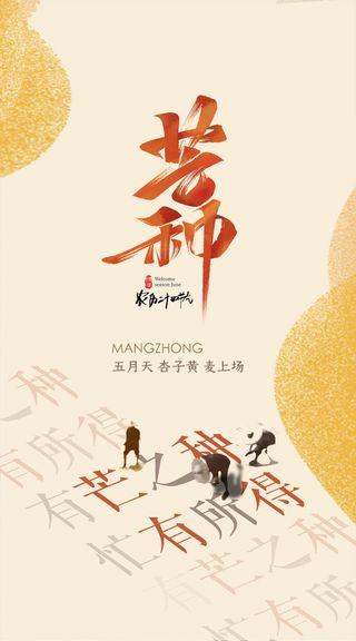 中国传统24节气芒种微信宣传海报