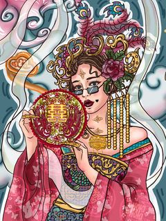 手绘中国风国潮京剧戏曲人物插画古风国粹花旦ai矢量ps设计素材图