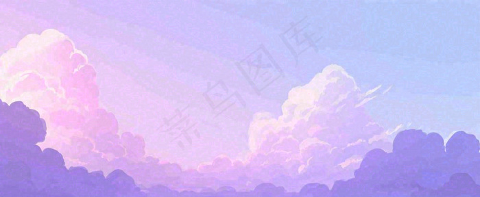 天空紫蓝色渐变云朵云层浪漫手绘插画