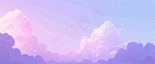 天空紫蓝色渐变云朵云层浪漫手绘插画