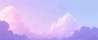 天空紫蓝色渐变云朵云层浪漫手绘插画