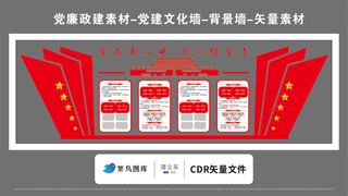 党建文化墙党建素材CDR预览图红色背景展翅党在我心中展板跟党走