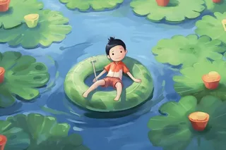 夏日玩水湖面植物荷叶睡莲插画背景