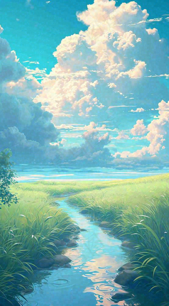 春天河边青草池塘蓝天白云，立春(816x1472)