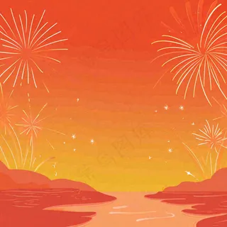 红色渐变喜庆烟花插画背景