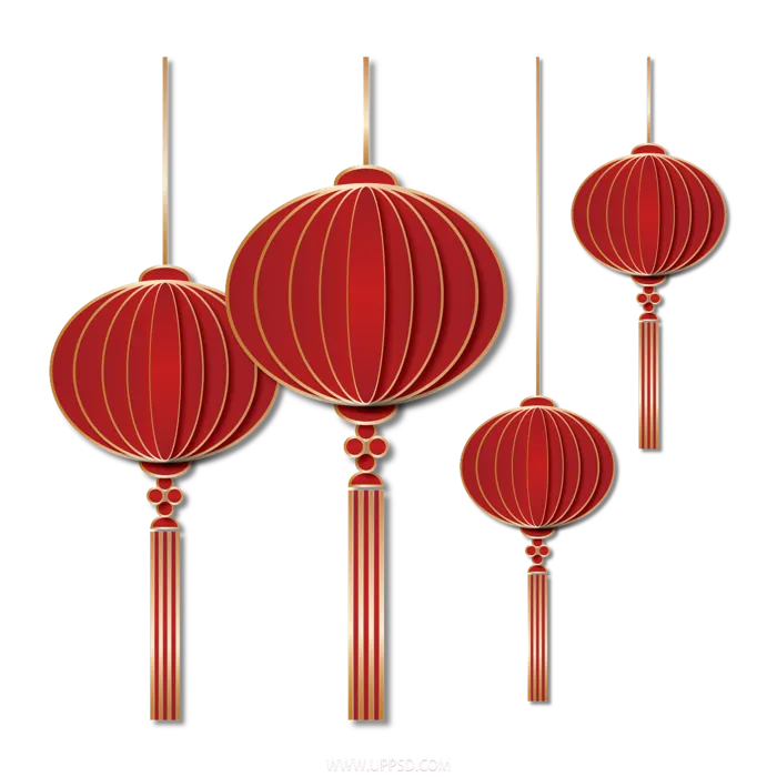 新年折纸风春节灯笼PNG素材免扣