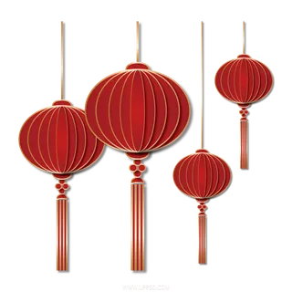 新年折纸风春节灯笼PNG素材免扣