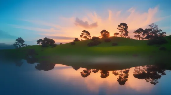 大气写意色块风景插画壁纸背景-黄昏下的美丽小岛