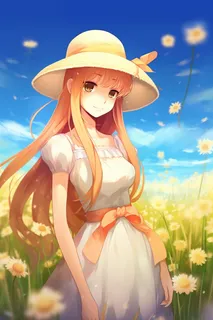 戴着帽子的美丽少女在花丛里卡通插画素材