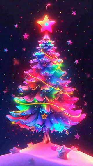 色彩缤纷圣诞树，暗黑彩色树，灯光闪耀