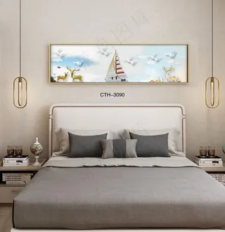 轻奢晶瓷装饰画客厅沙发背景墙卧室花鸟金鹿帆船锦鲤荷花丹顶鹤室内模型