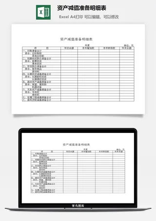 资产减值准备明细表excel模板