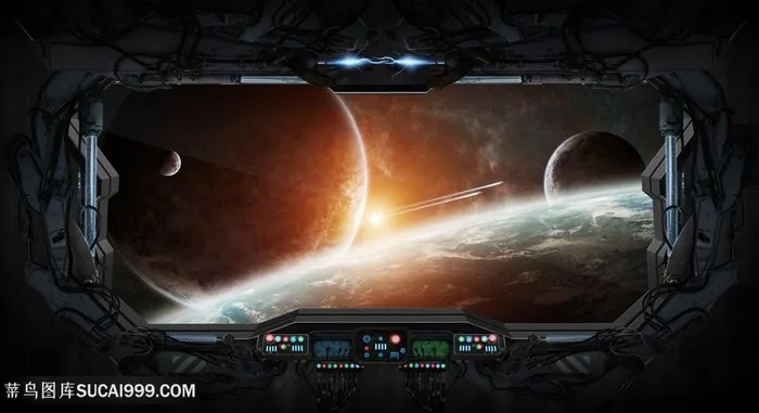 飞机机舱与与宇宙景色高清