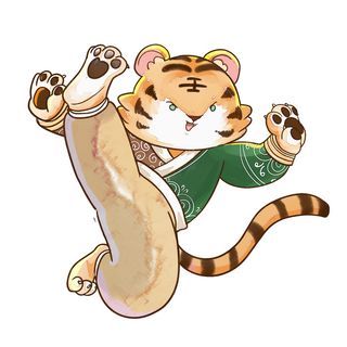 2022虎年吉祥物卡通公仔小老虎形象设计福字元素手绘插画psd素材