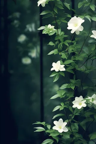 枝叶白色花朵典雅背景