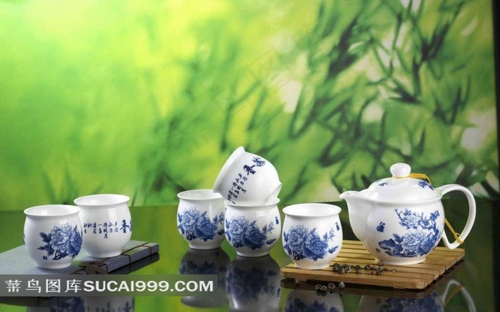 花鸟画茶具素材