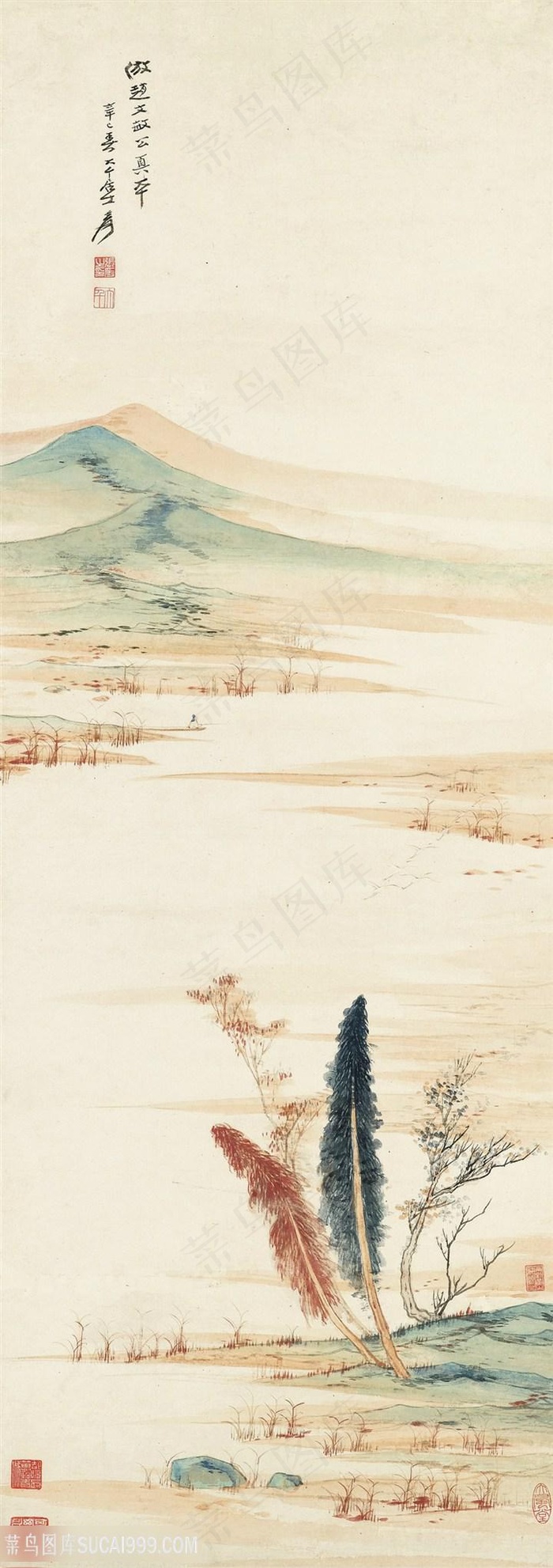 张大千手绘水墨山脉风景画
