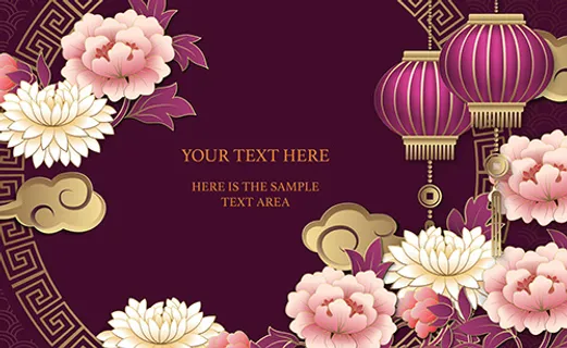 金龙花朵与祥云等春节主题矢量素材