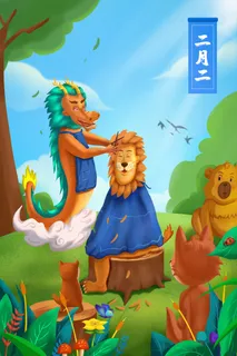 二月二龙抬头插画海报PSD文件