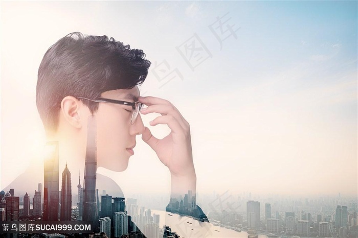 人和现代大都市的叠加图片素材