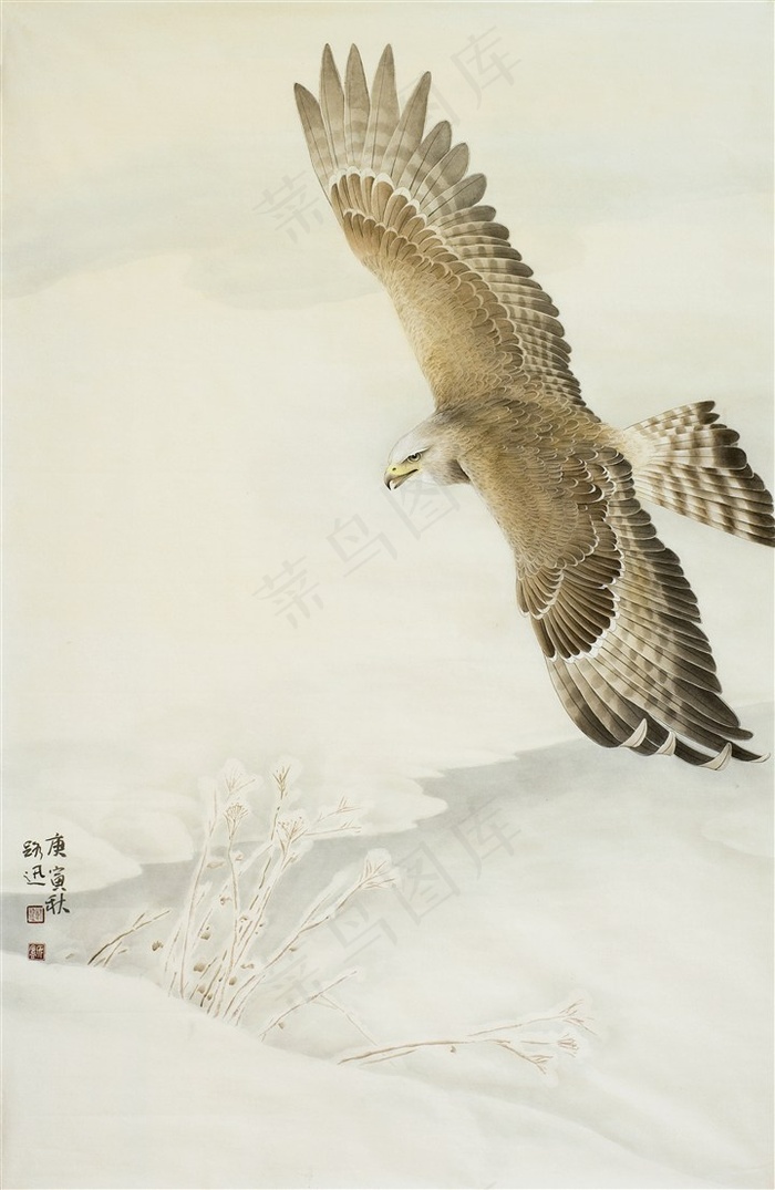 雪原骄影老鹰工笔画