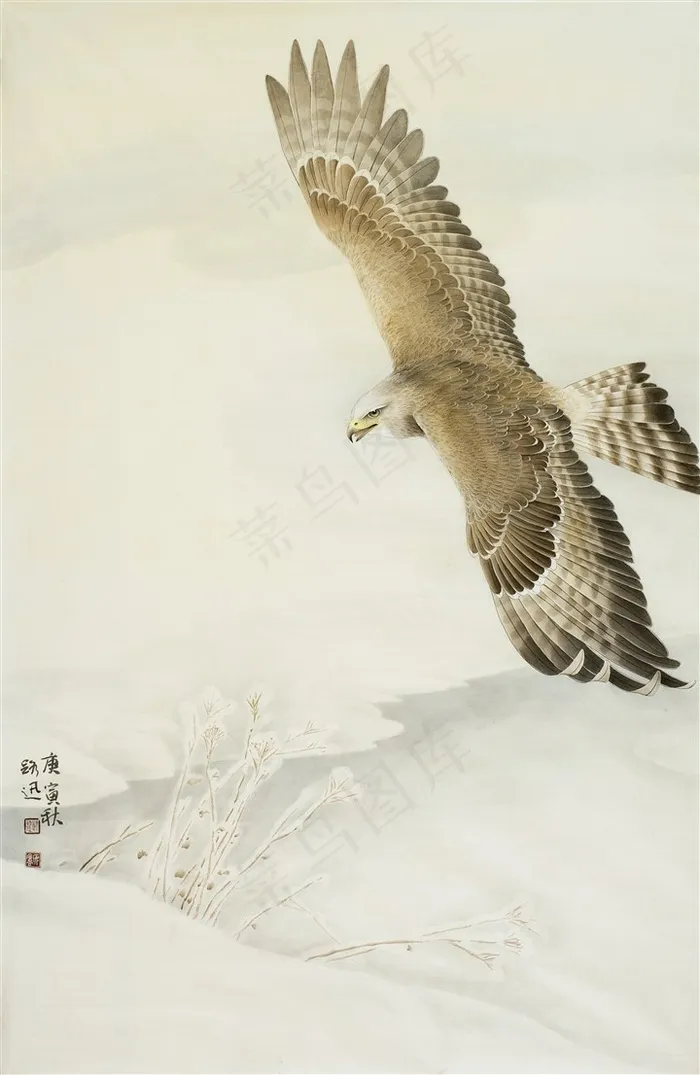 雪原骄影老鹰工笔画