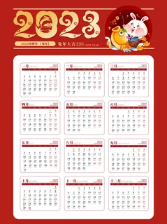 2023年兔年红色兔年大吉日历样机