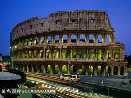 古罗马斗兽场城市建筑夜景素材