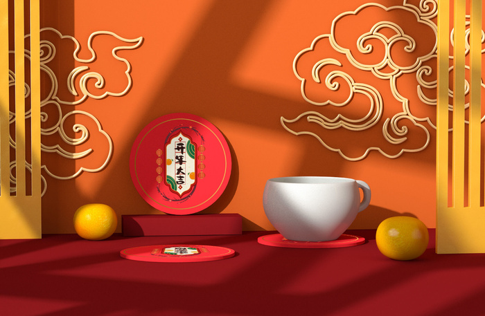 2022年虎年新年春节礼盒场景样机