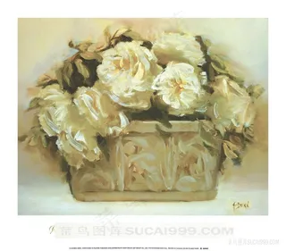 唯美花卉花篮油画
