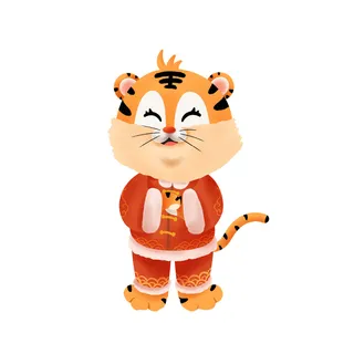 手绘2022虎年新年春节卡通老虎形象IP插画元素PSD设计素材图案
