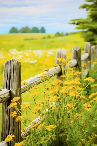 路边花朵栏杆模糊摄影