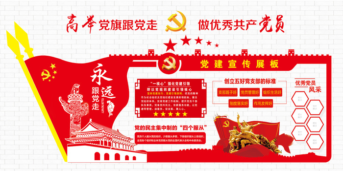 大气红色 党建文化墙 宣传展板