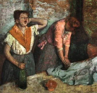 印象派画家莫奈德加劳特雷克高清油画素材熨衣服的女工