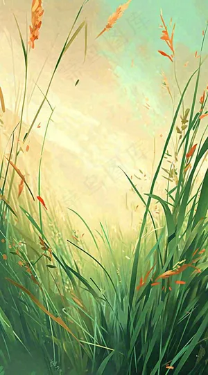 春天野草疯长水彩画，立春，春分